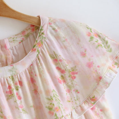Camicia da notte in cotone con stampa di rose e scollo a balza
