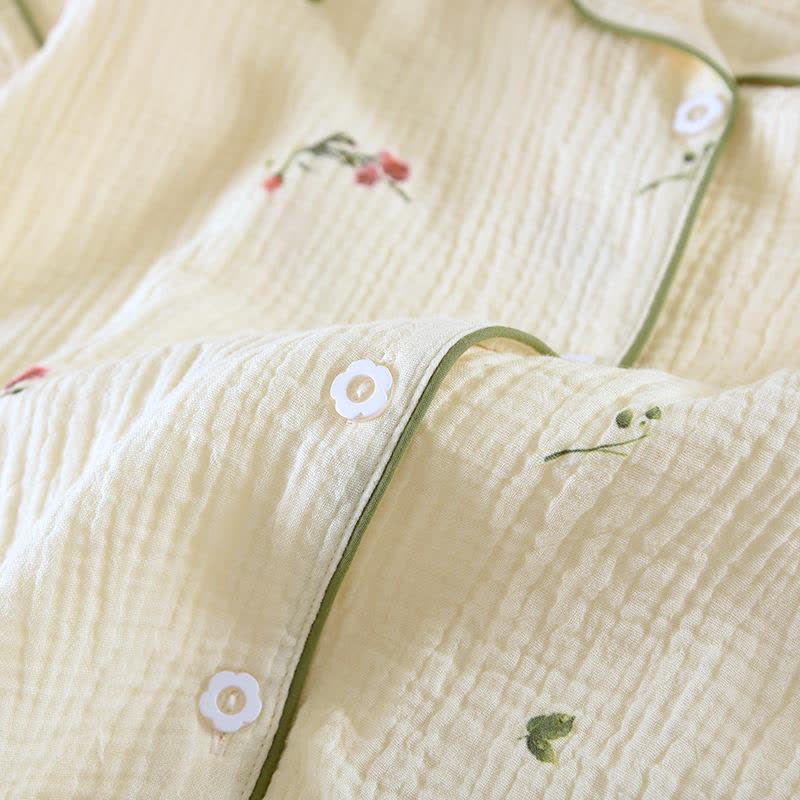 Completo da notte in garza di cotone beige garofano