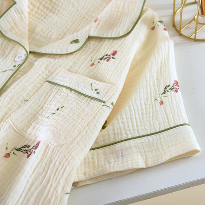 Completo da notte in garza di cotone beige garofano