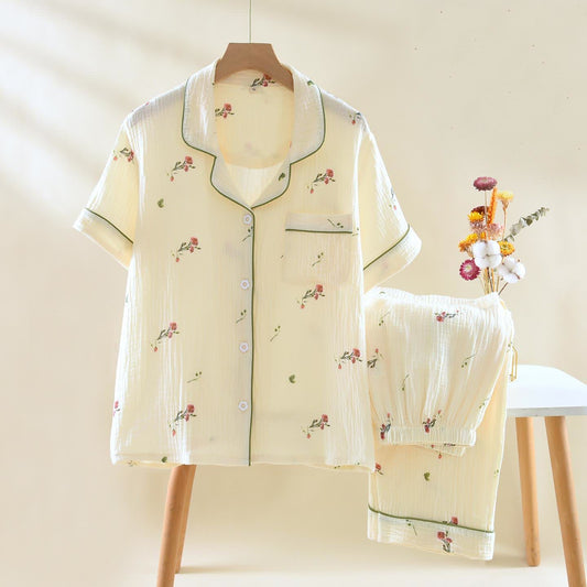 Completo da notte in garza di cotone beige garofano