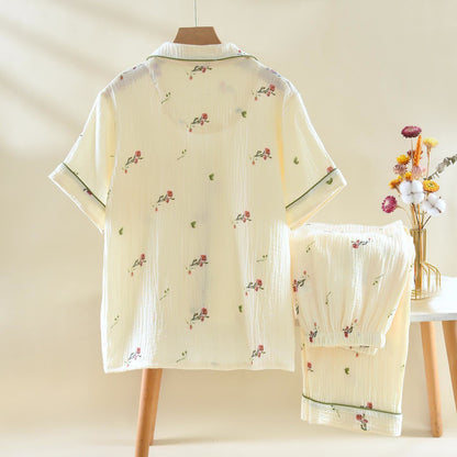 Completo da notte in garza di cotone beige garofano