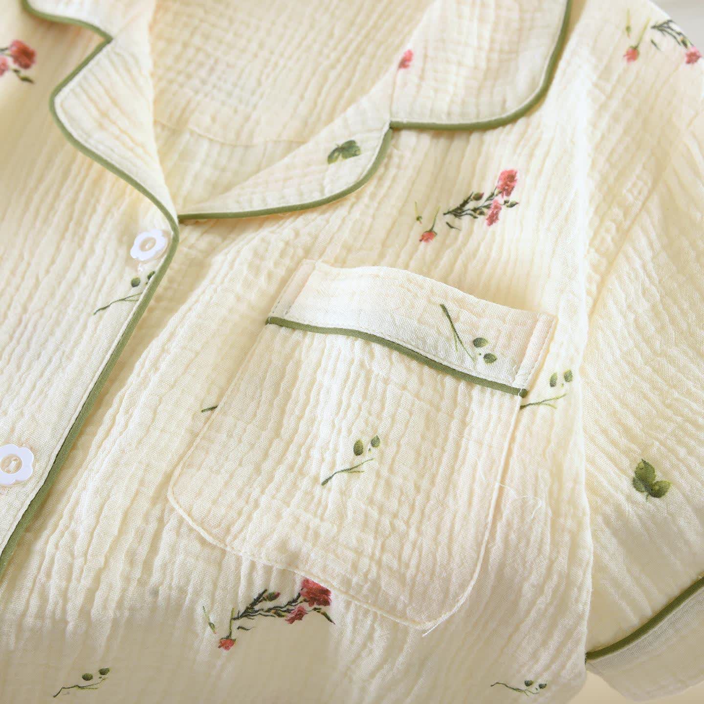 Completo da notte in garza di cotone beige garofano