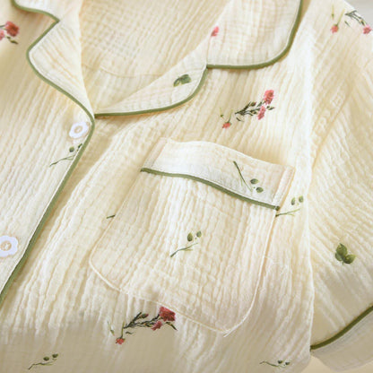 Completo da notte in garza di cotone beige garofano