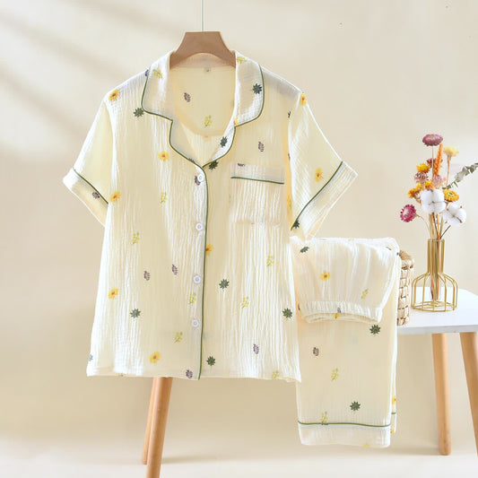 Completo da notte in garza di cotone beige girasole