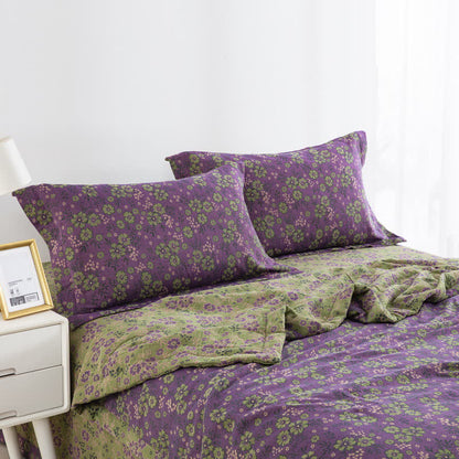 Trapunta jacquard in garza di cotone con motivo a fiori di prugna