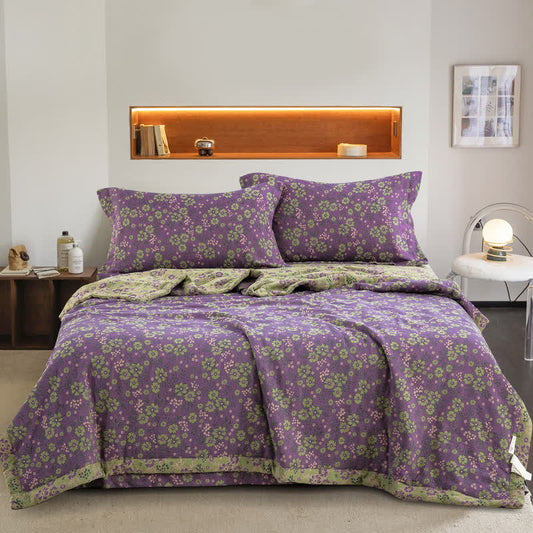 Trapunta jacquard in garza di cotone con motivo a fiori di prugna