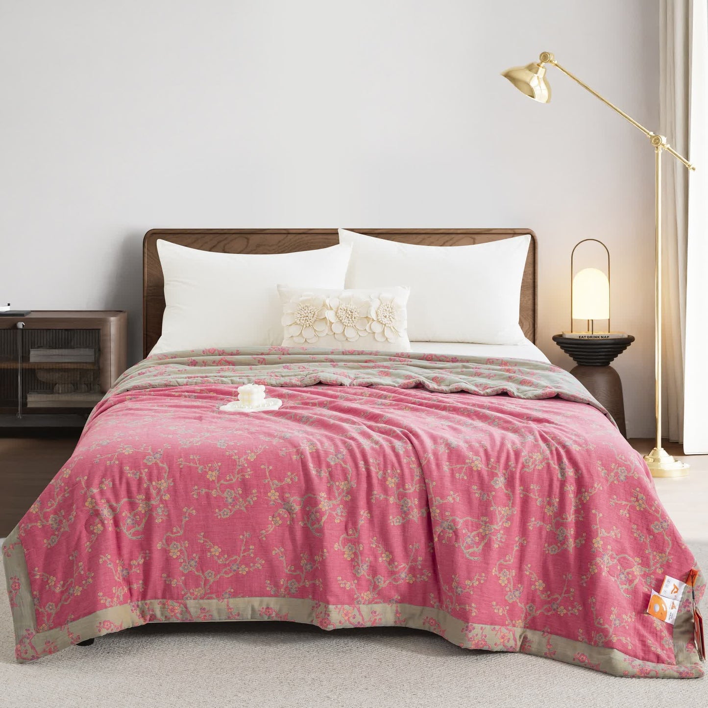Trapunta jacquard in garza di cotone rosa Wintersweet