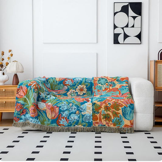 Coperta con nappe in cotone naturale Tulip Gerbera
