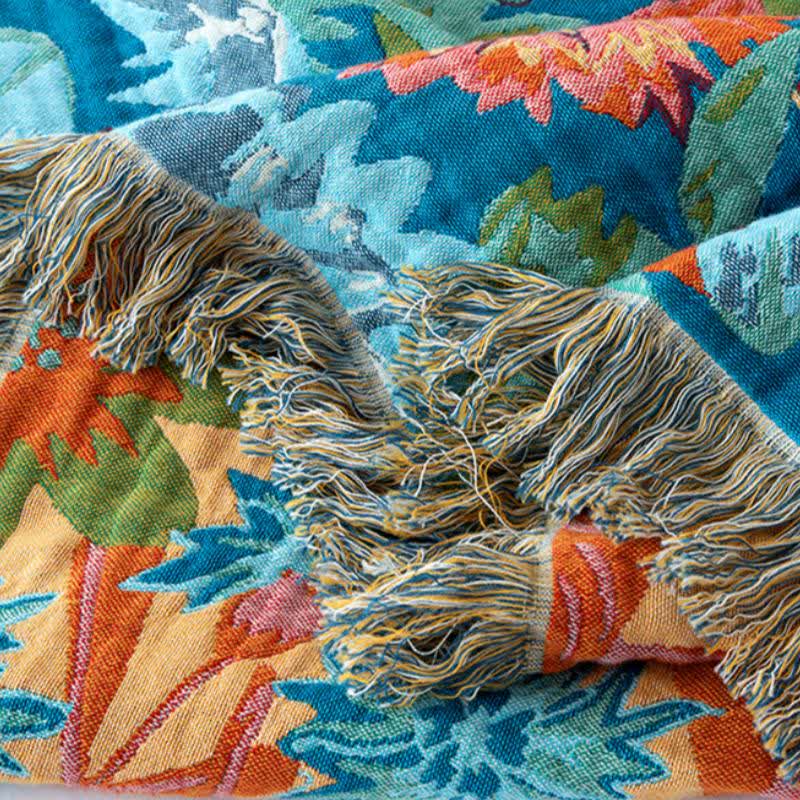 Coperta con nappe in cotone naturale Tulip Gerbera