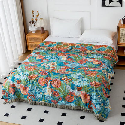 Coperta con nappe in cotone naturale Tulip Gerbera