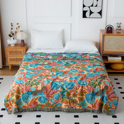 Coperta con nappe in cotone naturale Tulip Gerbera