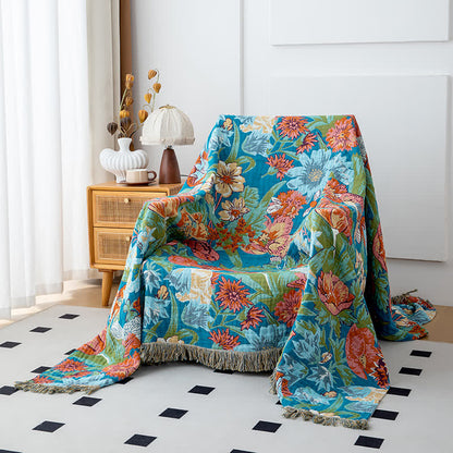 Coperta con nappe in cotone naturale Tulip Gerbera