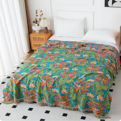 Coperta con nappe in cotone naturale Poppy
