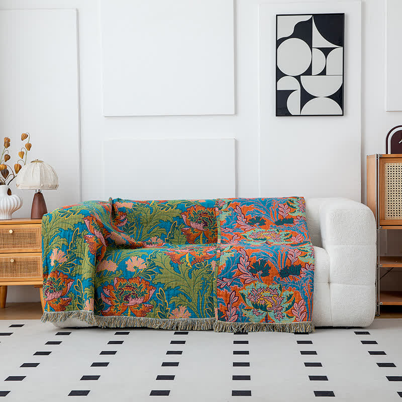 Coperta con nappe in cotone naturale Poppy