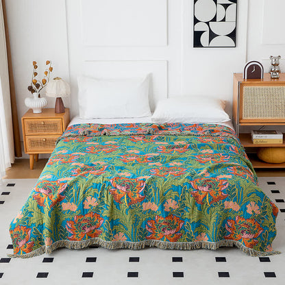 Coperta con nappe in cotone naturale Poppy