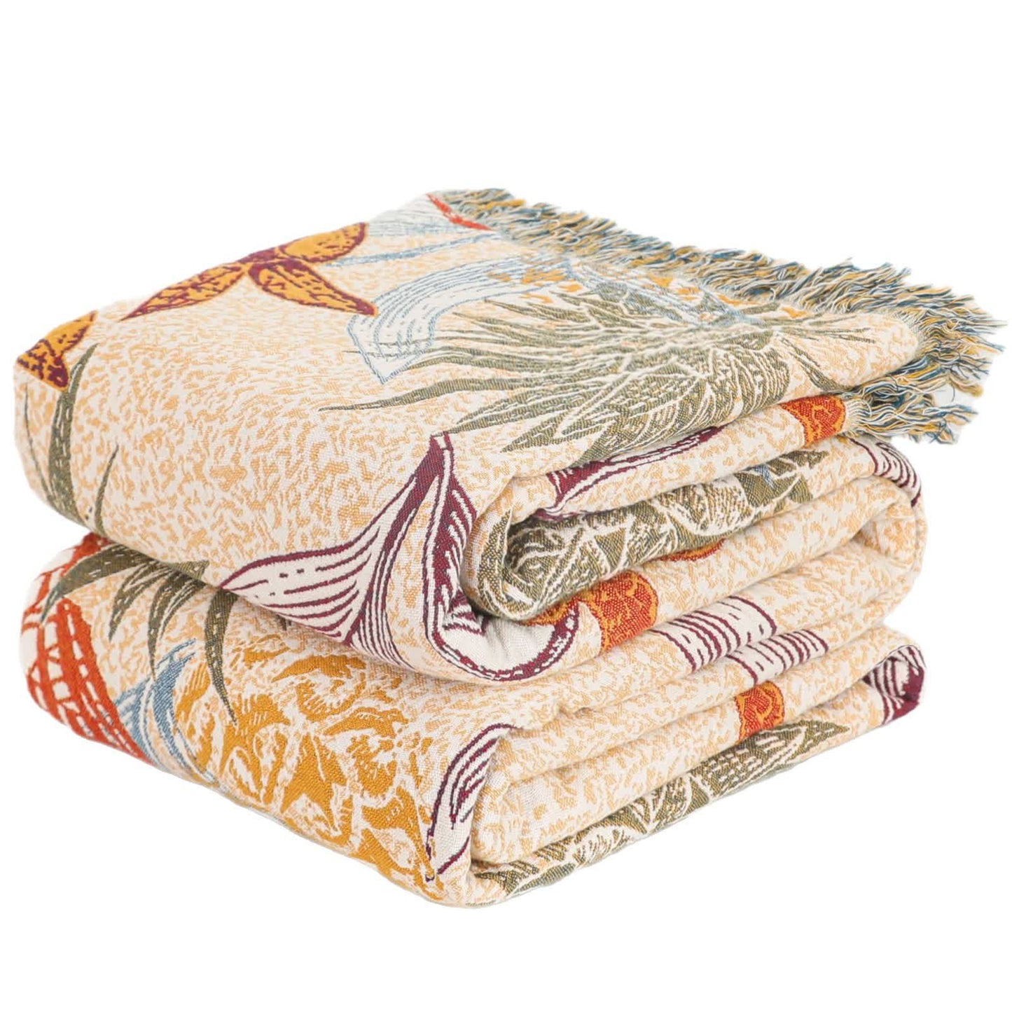 Coperta in cotone naturale con motivo floreale e farfalla di ananas