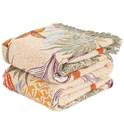 Coperta in cotone naturale con motivo floreale e farfalla di ananas