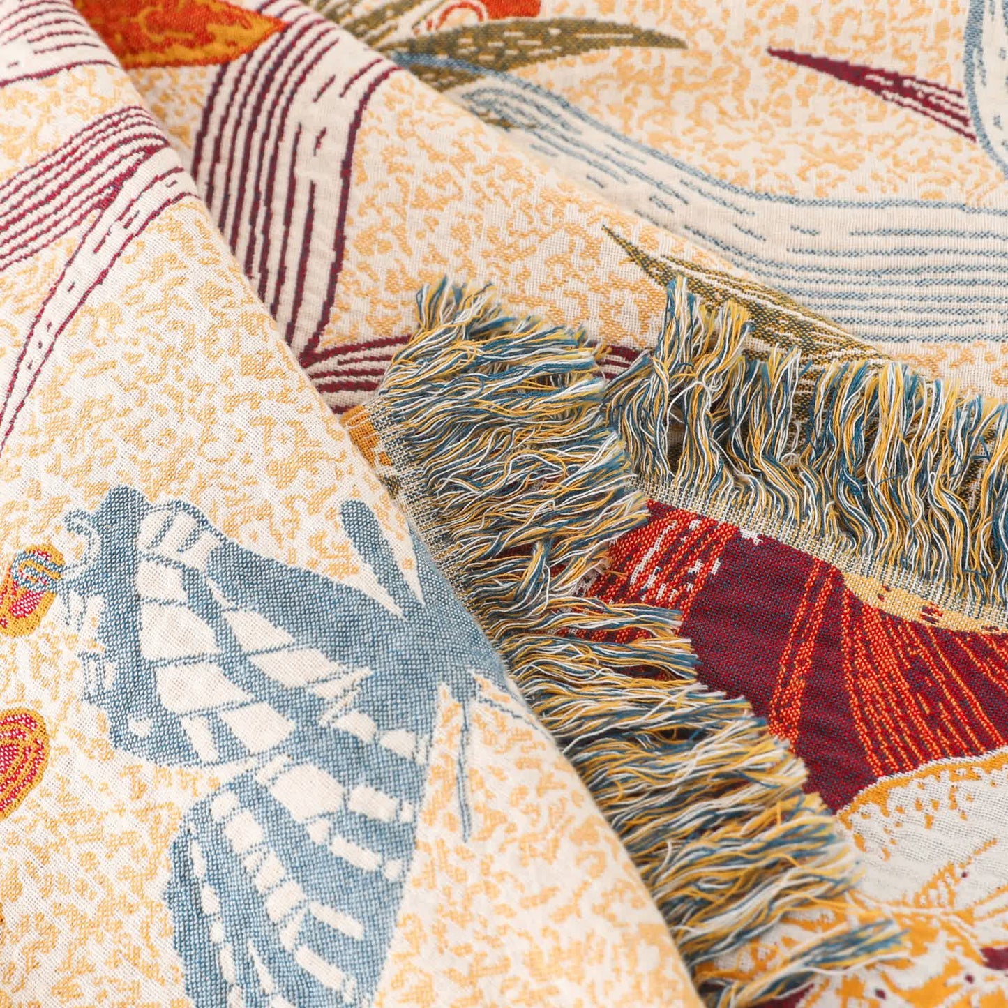 Coperta in cotone naturale con motivo floreale e farfalla di ananas