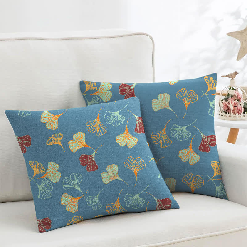 Federe quadrate in jacquard di cotone Ginkgo Biloba (2 pezzi) - Blu - 45cm x 45cm - image 1