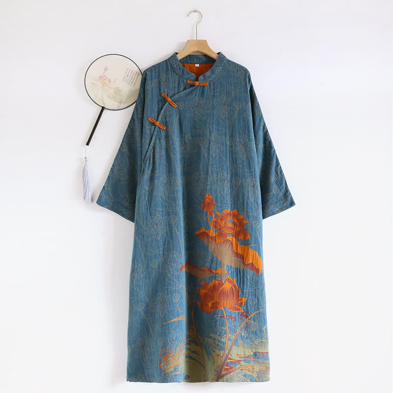 Camicia da notte vintage in cotone a doppia garza Lotus