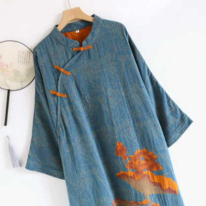 Camicia da notte vintage in cotone a doppia garza Lotus