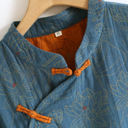 Camicia da notte vintage in cotone a doppia garza Lotus