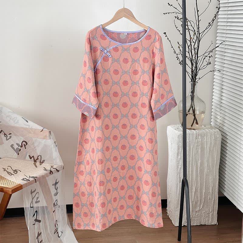 Camicia da notte in garza di cotone jacquard con fiocco di cachi