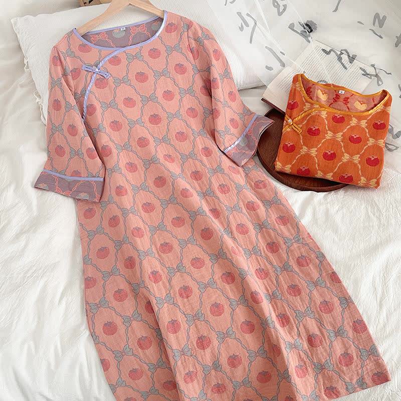 Camicia da notte in garza di cotone jacquard con fiocco di cachi