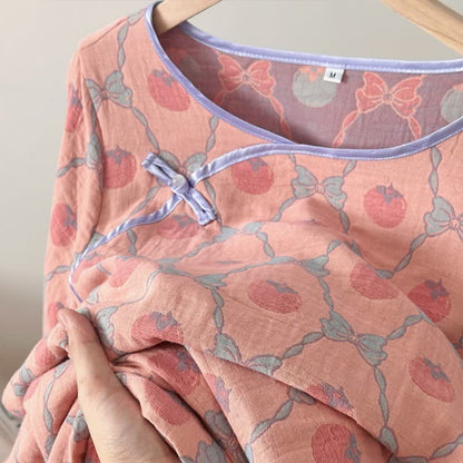 Camicia da notte in garza di cotone jacquard con fiocco di cachi