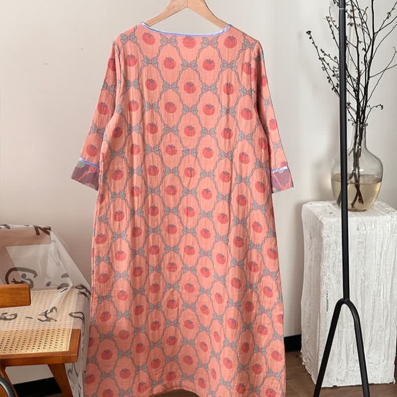 Camicia da notte in garza di cotone jacquard con fiocco di cachi