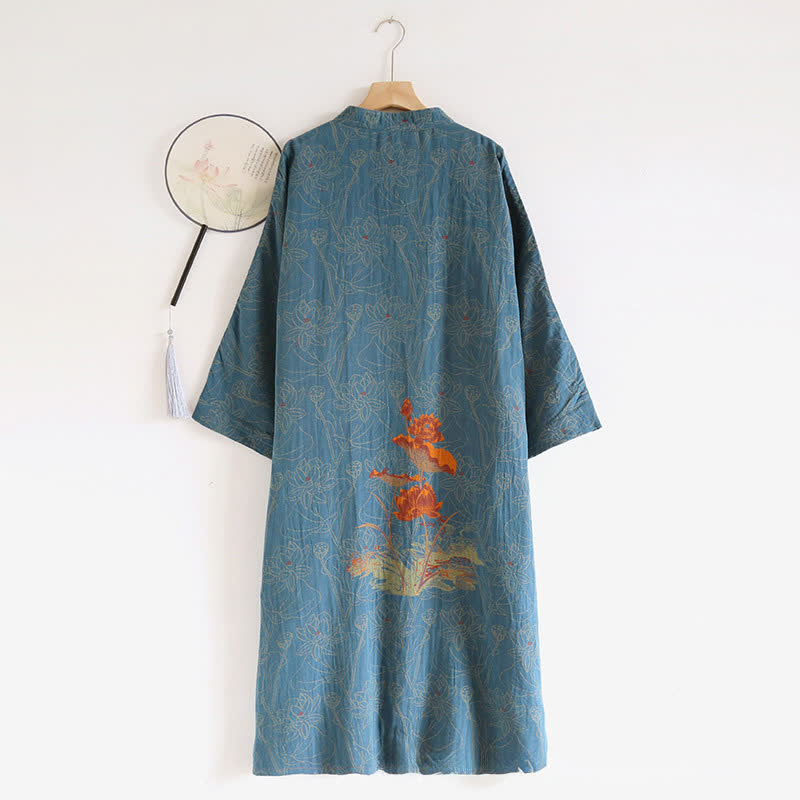 Camicia da notte vintage in cotone a doppia garza Lotus