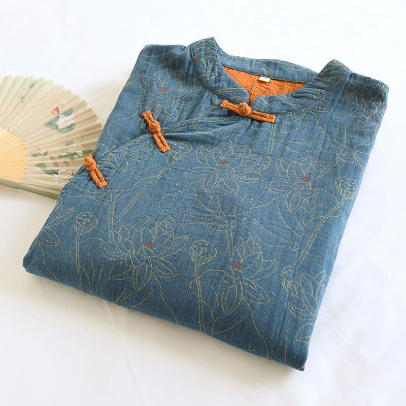 Camicia da notte vintage Lotus in doppia garza di cotone. - image 2