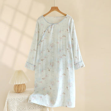 Camicia da notte in garza di cotone e bambù con coniglio orientale