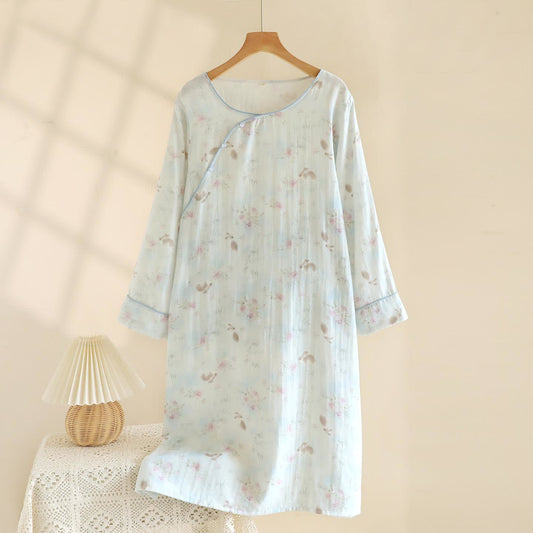 Camicia da notte in garza di cotone e bambù con coniglio orientale