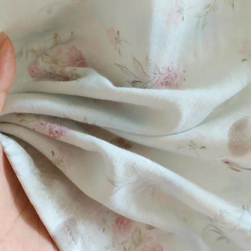 Camicia da notte in garza di cotone e bambù con coniglio orientale