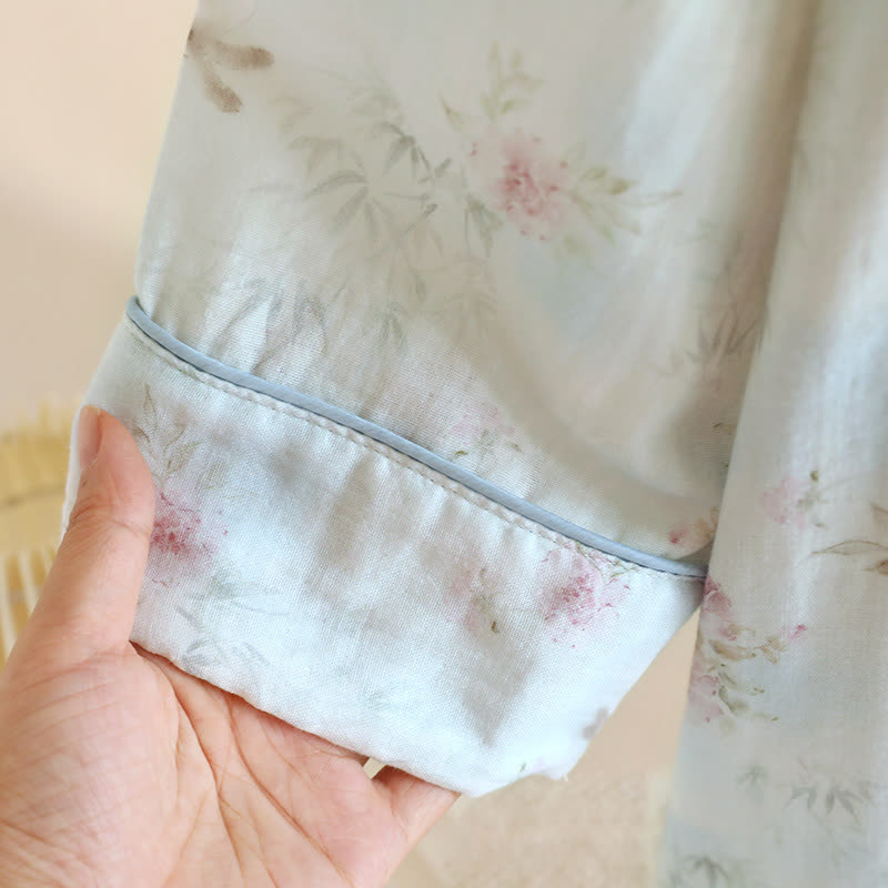 Camicia da notte in garza di cotone e bambù con coniglio orientale