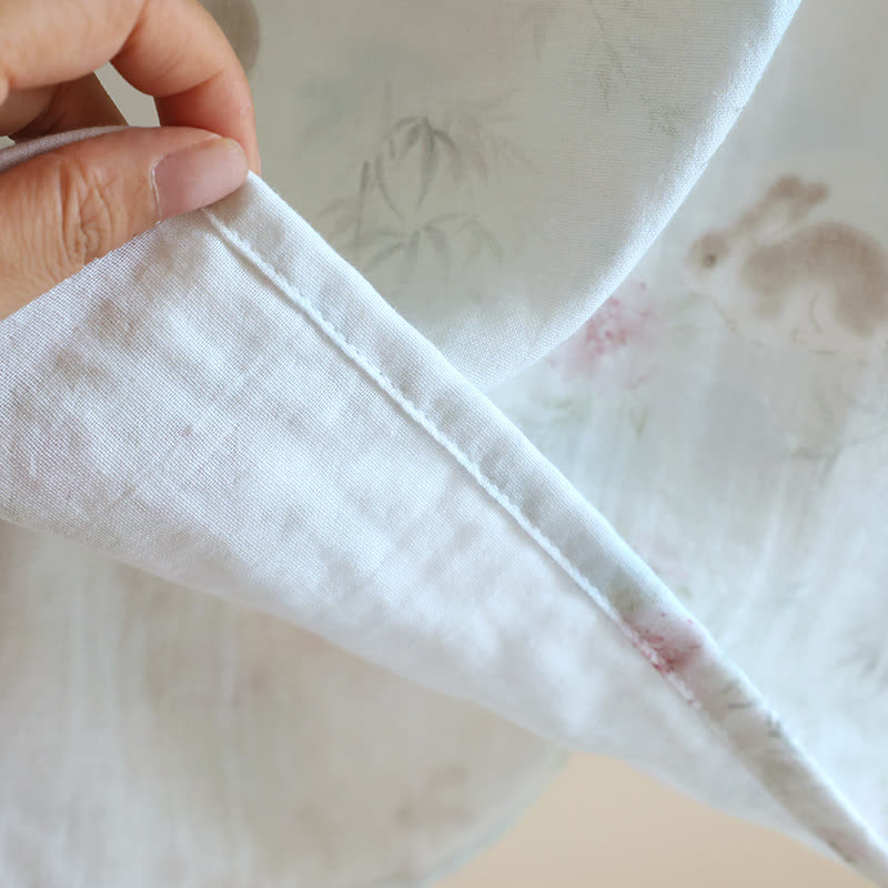 Camicia da notte in garza di cotone e bambù con coniglio orientale