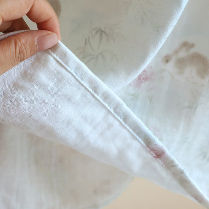 Camicia da notte in garza di cotone e bambù con coniglio orientale