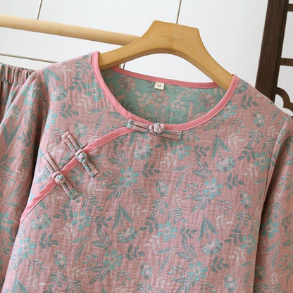 Pigiama in jacquard di garza di cotone floreale orientale