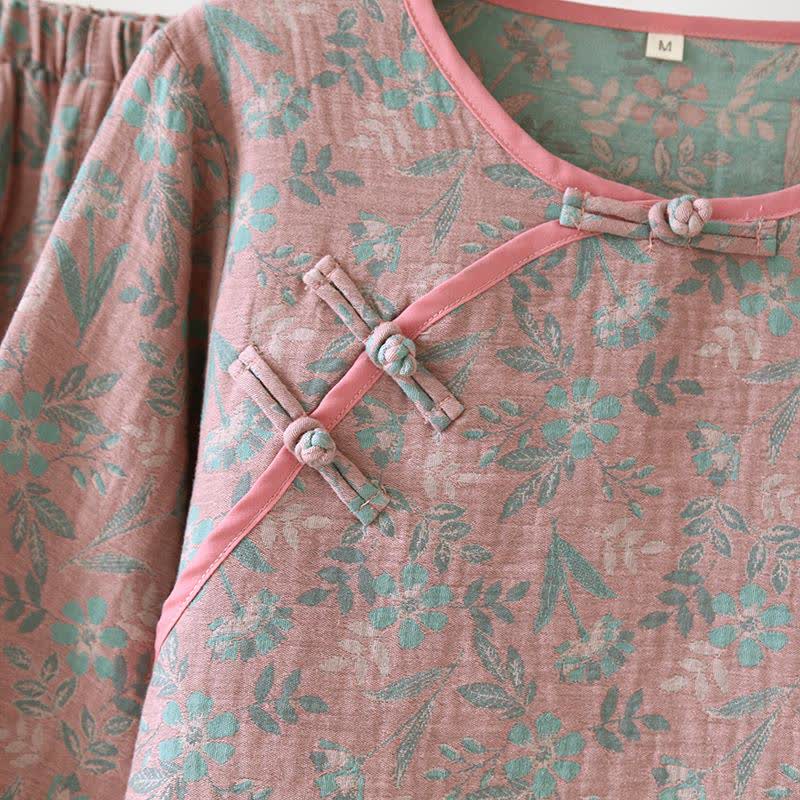 Pigiama in jacquard di garza di cotone floreale orientale