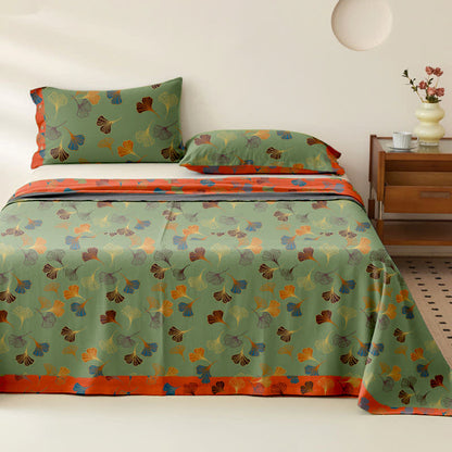 Copriletto reversibile in garza di cotone jacquard Ginkgo