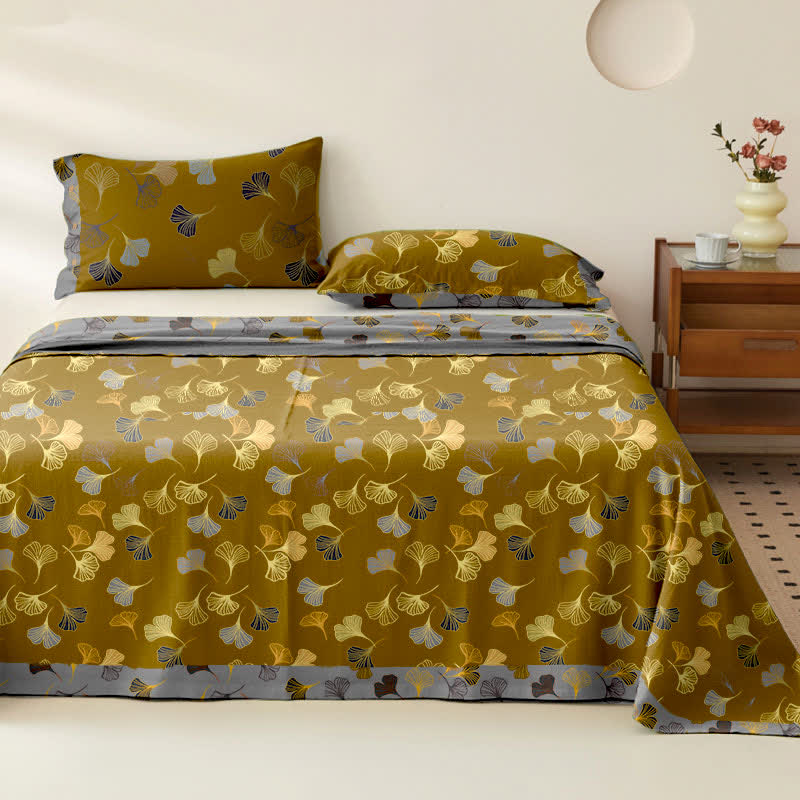 Copriletto reversibile in garza di cotone jacquard Ginkgo