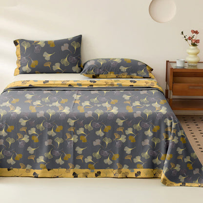 Copriletto reversibile in garza di cotone jacquard Ginkgo
