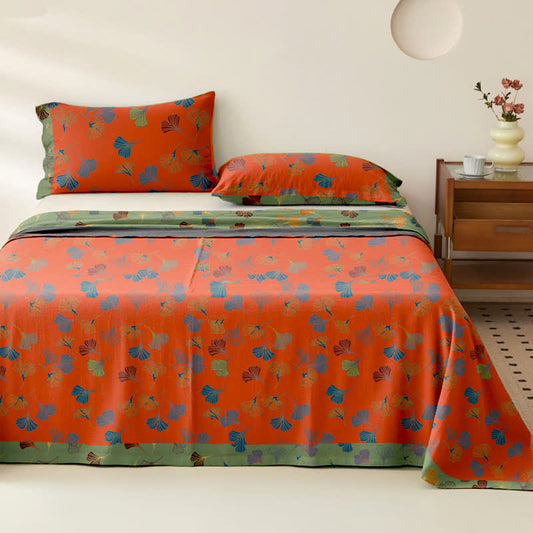 Copriletto reversibile in garza di cotone jacquard Ginkgo