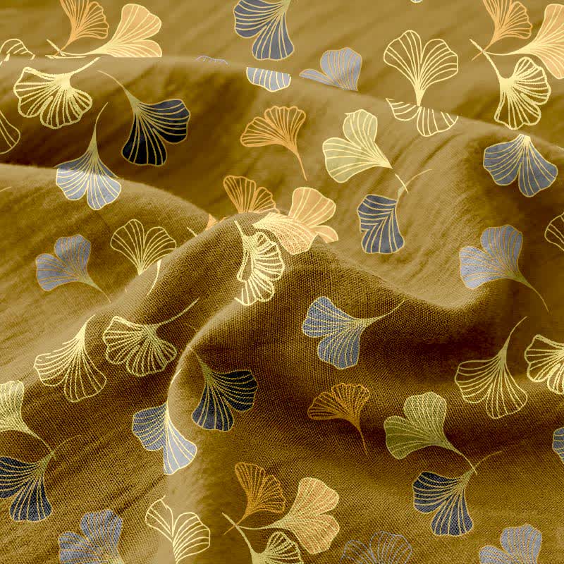 Copriletto reversibile in garza di cotone jacquard Ginkgo