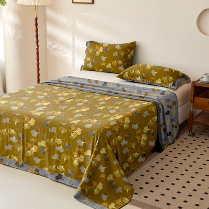 Copriletto reversibile in garza di cotone jacquard Ginkgo