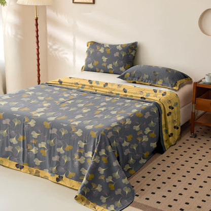Copriletto reversibile in garza di cotone jacquard Ginkgo