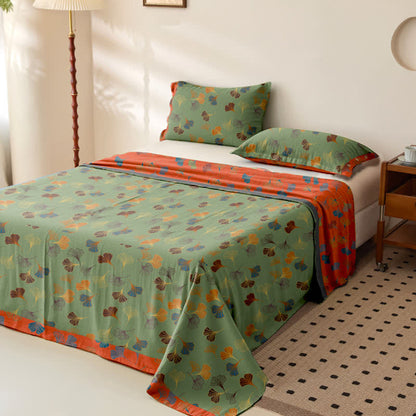 Copriletto reversibile in garza di cotone jacquard Ginkgo