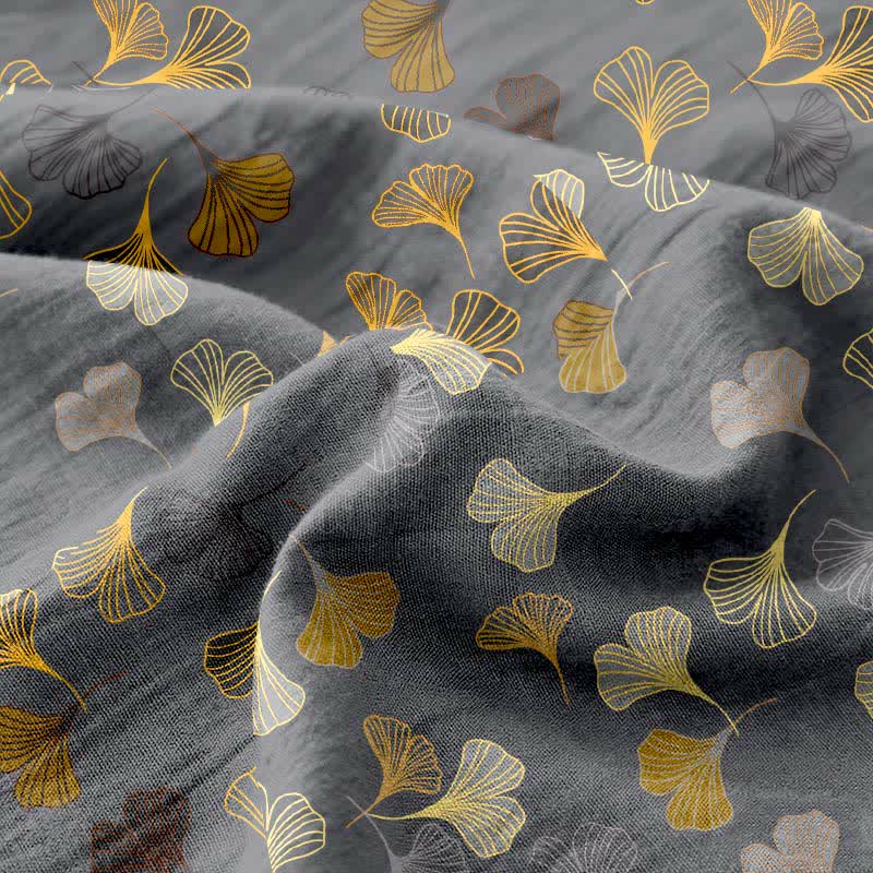 Copriletto reversibile in garza di cotone jacquard Ginkgo