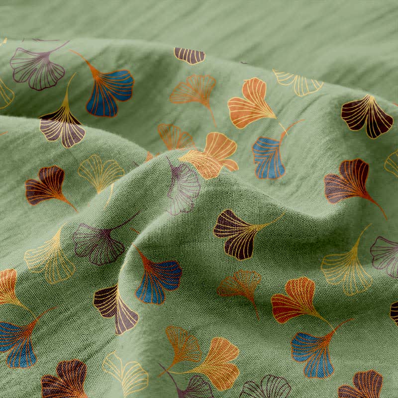 Copriletto reversibile in garza di cotone jacquard Ginkgo